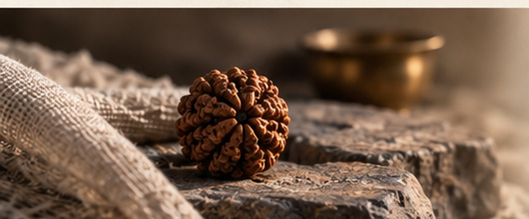 Rudraksha bead resting on stone